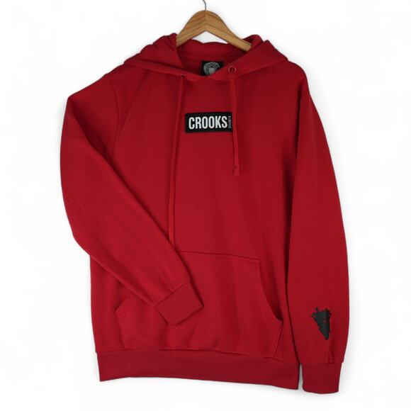 Crooks & Castles Hoodie Mens Large Red Chest Box Logo Sweatshirt - Picture 1 of 10